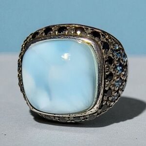 Sterling Silver Larimar Ring with London Blue Topaz & Black Spinel Accents